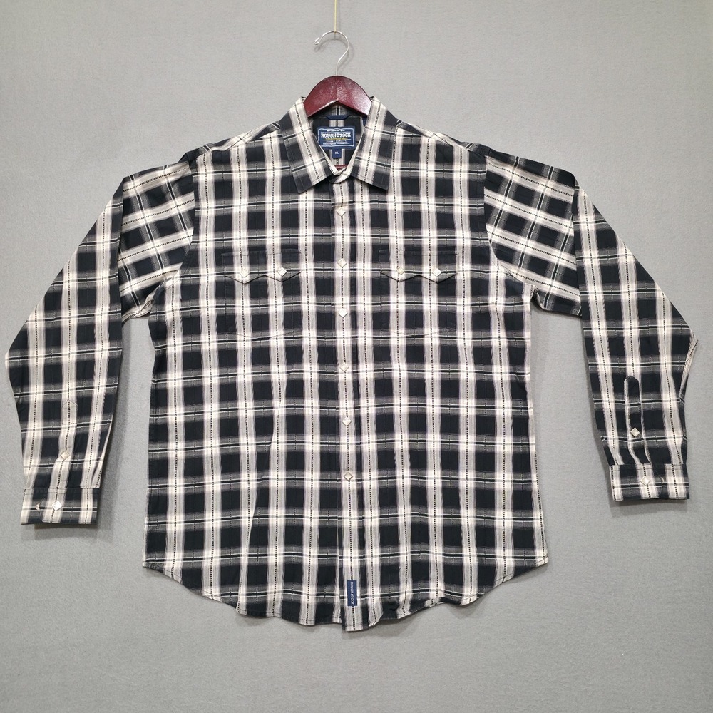Roughstock Panhandle Slim Men's Black Long Sleeve Diamond Pearl Snap Size XL
